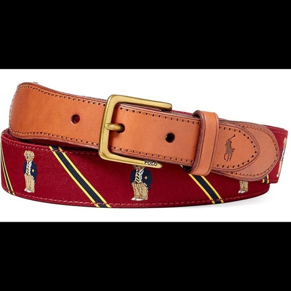 NWT POLO RALPH LAUREN Polo Bear Belt Burgundy - 38 - Picture 2 of 7